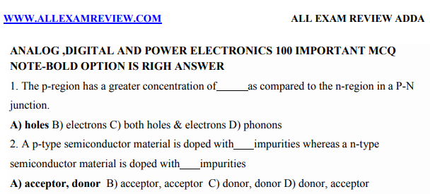 ELECTRONICS BASIC LEVEL IMPORTANT MCQ PDF