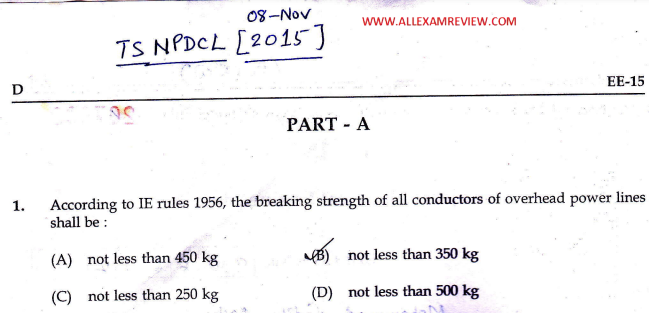 TSNPDCL AE Electrical 2015 Questions Paper