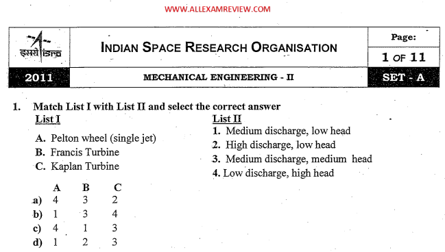 ISRO Scientist Or Engineer Mechanical 2006