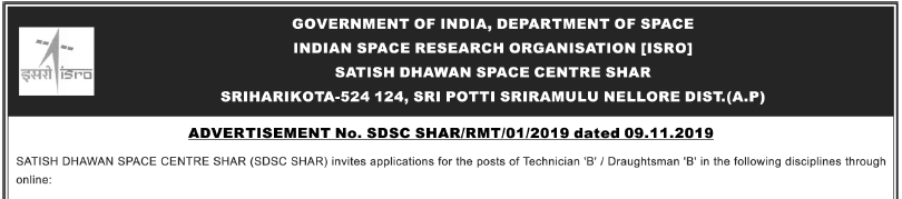 SDSC SHAR Recruitment Technician-B 