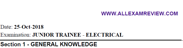VIZAG Junior Trainee Electrical Question Paper