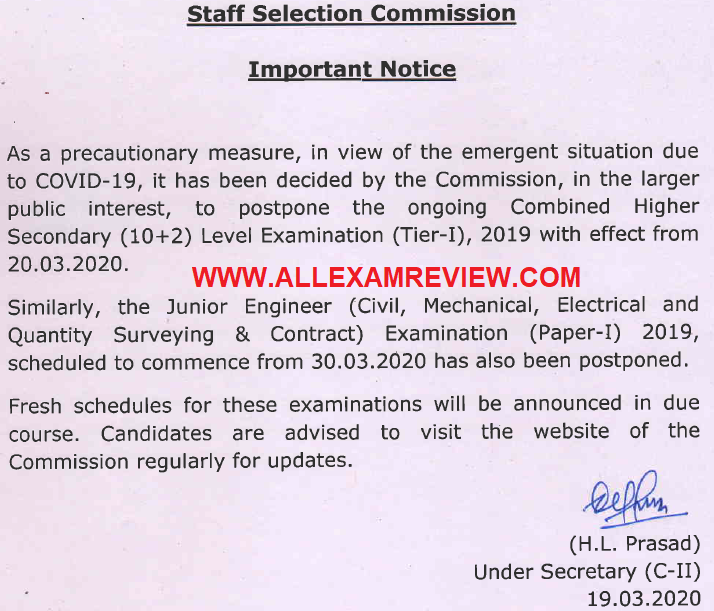 SSC JE And CHSLE 2019 Exam Postponed