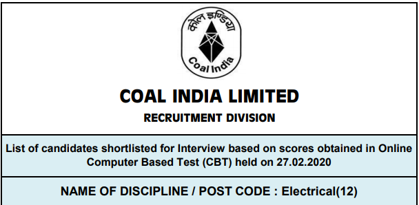 Coal India MT 2020 Written Result Out