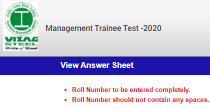 RINL MT 2020 Answer Keys And Response Sheet Out
