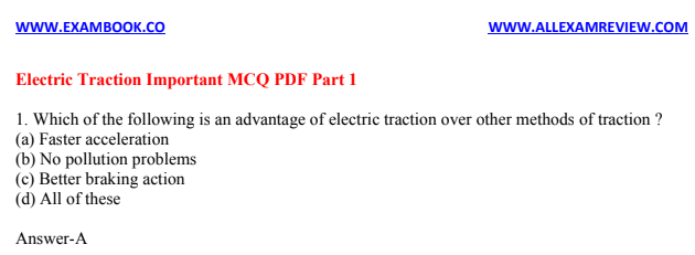 Electric Traction Important MCQ PDF Part 1