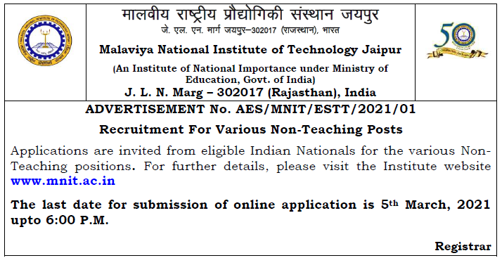 MNIT Jaipur Recruitment Technical Assistant 2021