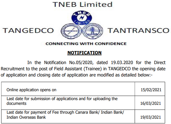 TANGEDCO Field Assistant Online Application