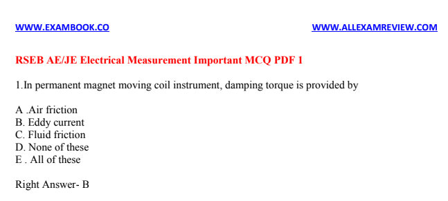 RSEB AE Electrical Important MCQ PDF 1