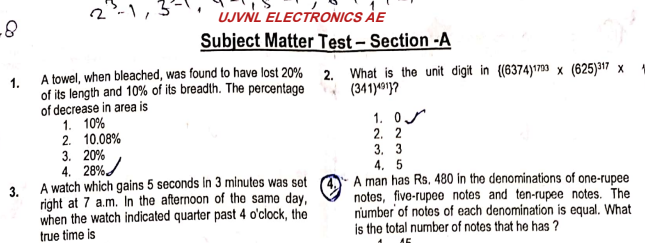 UJVNL AE Electrical Question Paper 2021