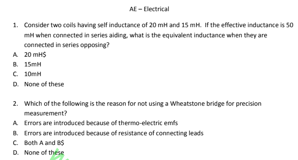 KPTCL AE Electrical And Civil Question Paper