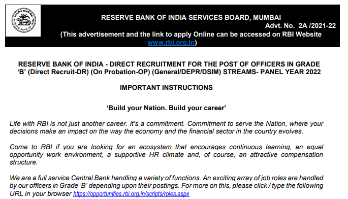 RBI Officer Grade B 2022 Online Form