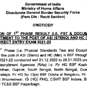 BSF HC Min and ASI Steno Result PDF