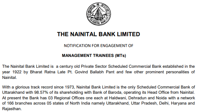 Nainital Bank Recruitment MT 2022