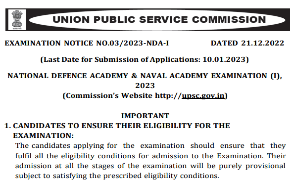 UPSC NDA Online Form 2023