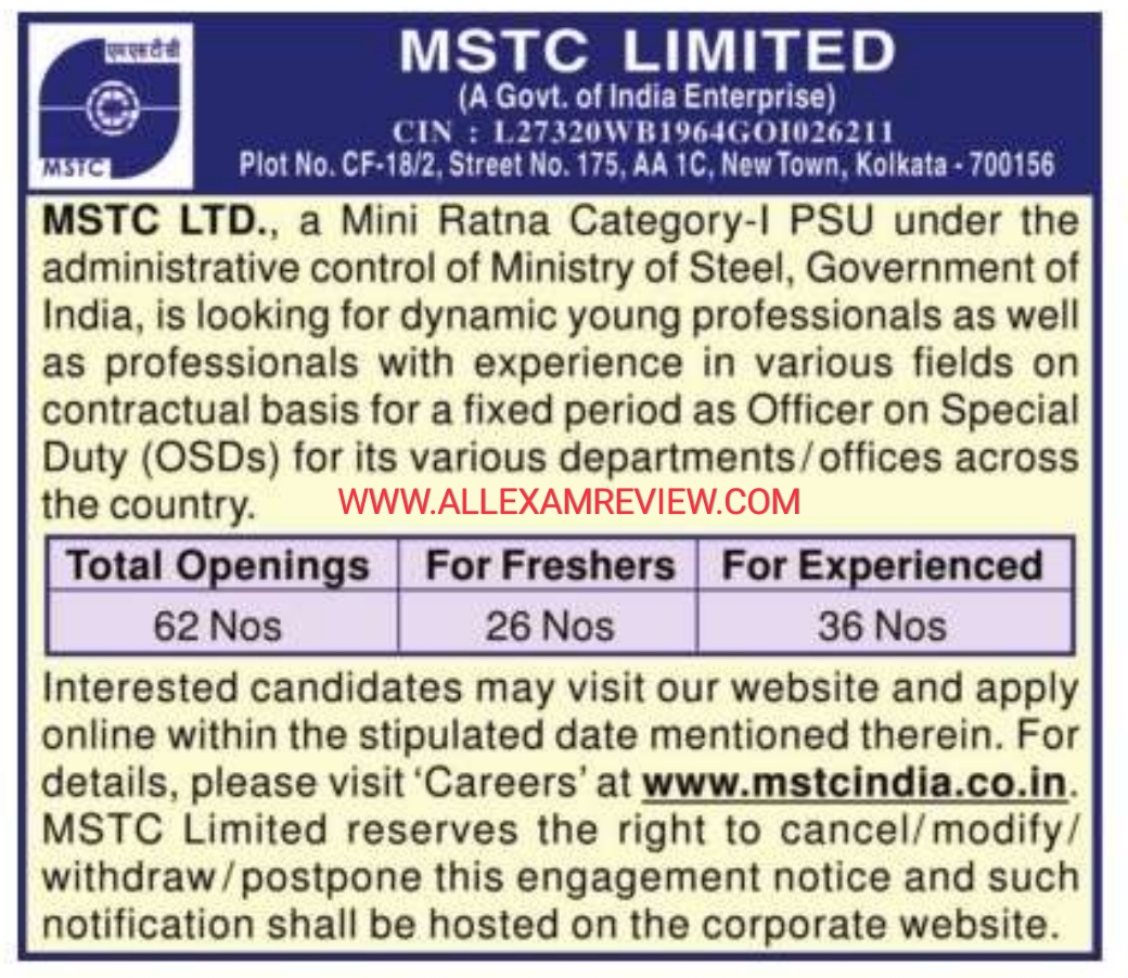 MSTC Recruitment Officers 2023