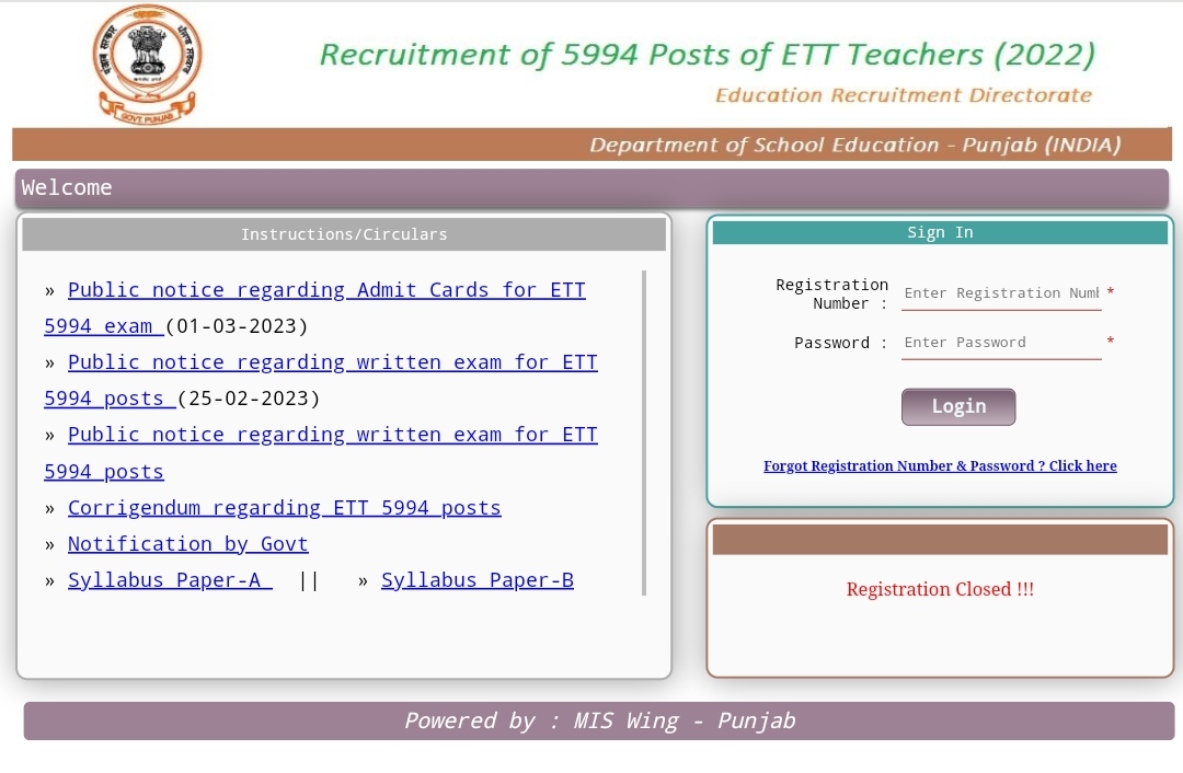 Punjab ETT Teachers Admit Card