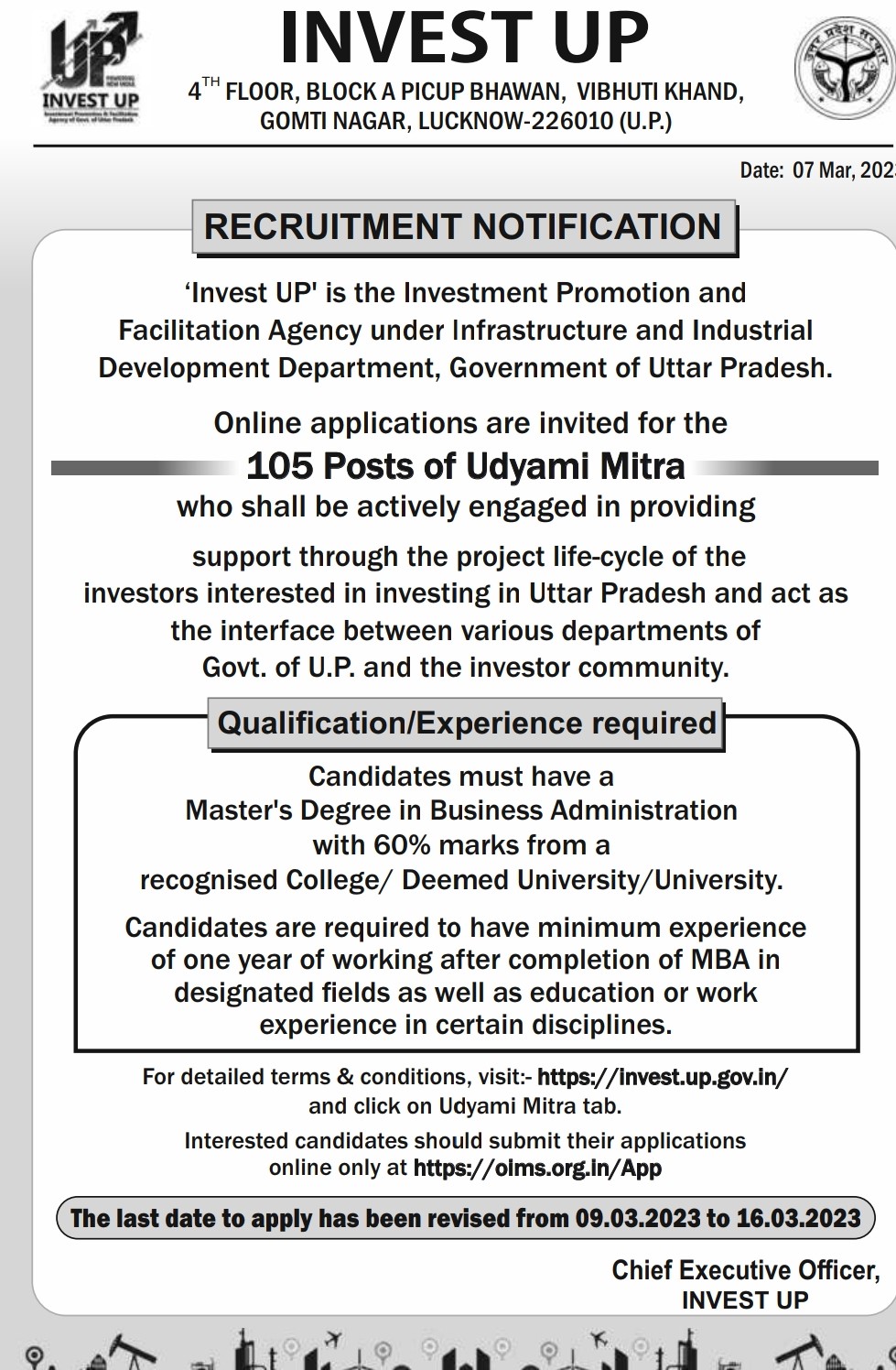 UP Invest Recruitment Udyami Mitra 2023