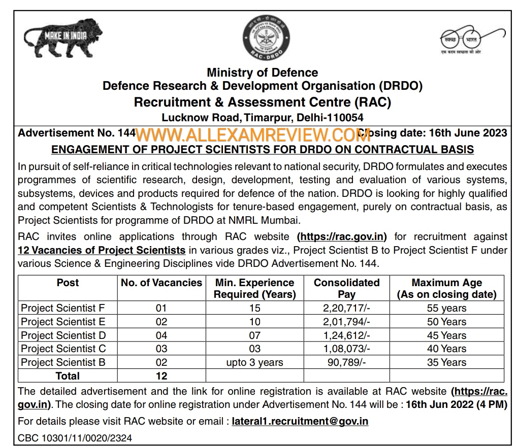 DRDO Recruitment Project Scientists 2023