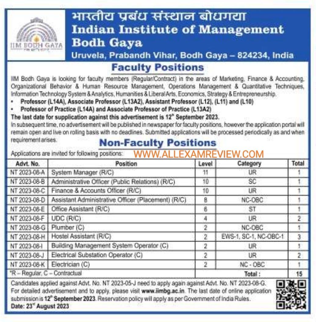 IIM Bodh Gaya Recruitment 2023