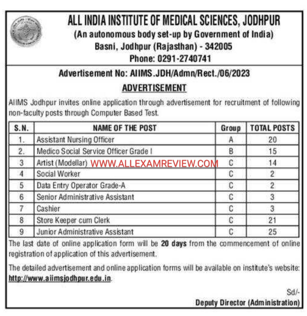 AIIMS Jodhpur Non-Faculty Recruitment 2023