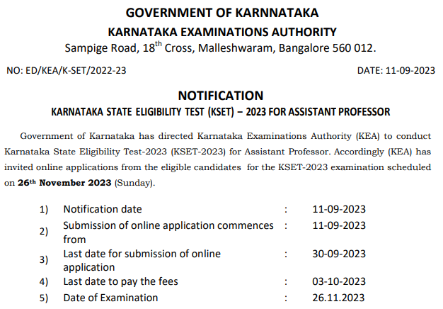 Karnataka SET 2023 Online Form