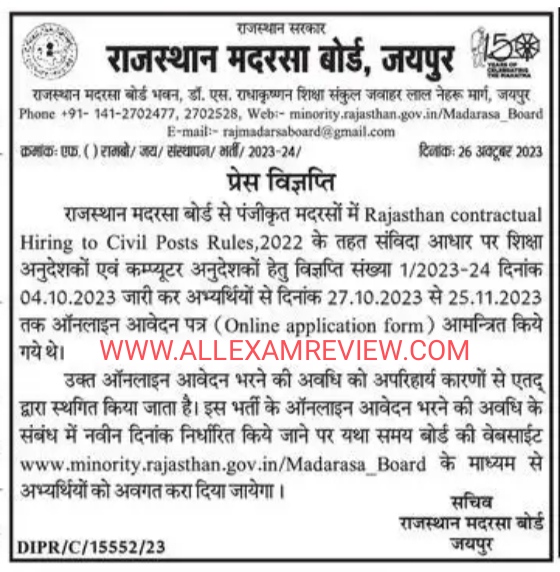 Rajasthan Madarsa Instructor Recruitment 2023