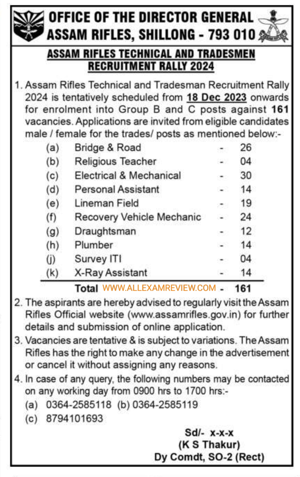 Assam Rifles Tradesman Recruitment 2024