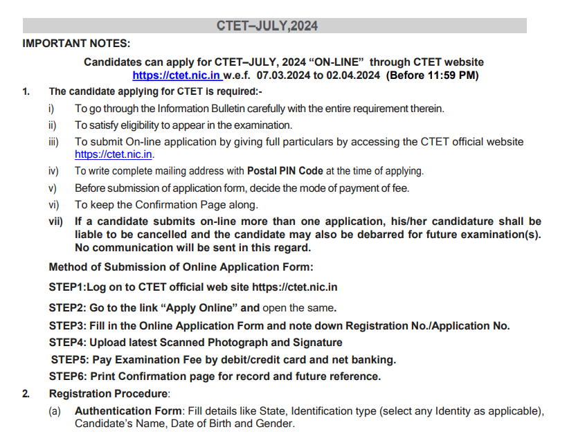 CTET March 2024 Form