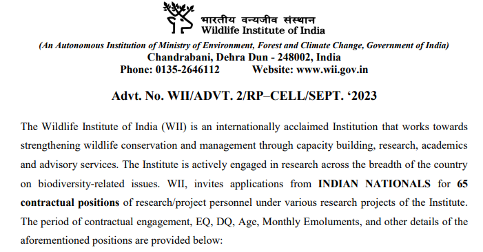 WII Project Scientists Recruitment 2023
