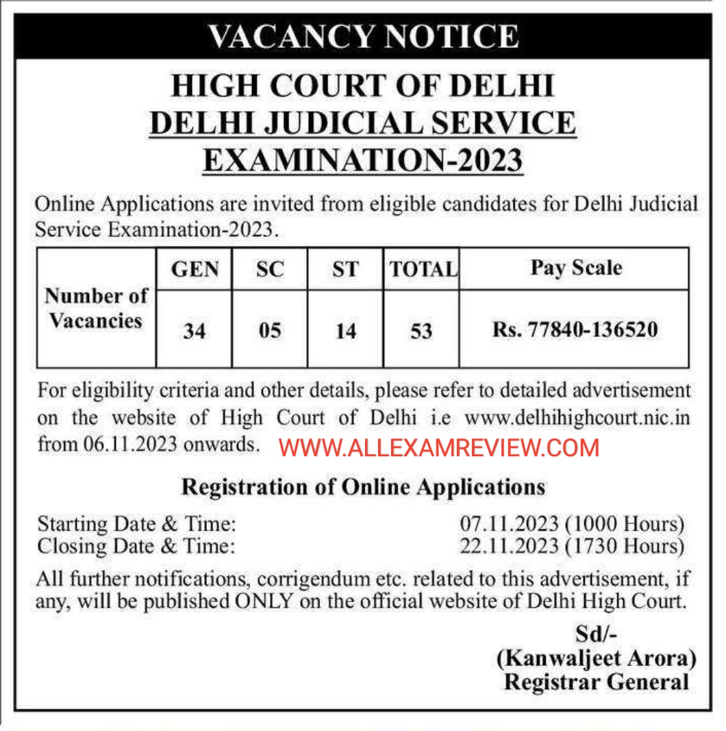 Delhi Judicial Service Recruitment 2023