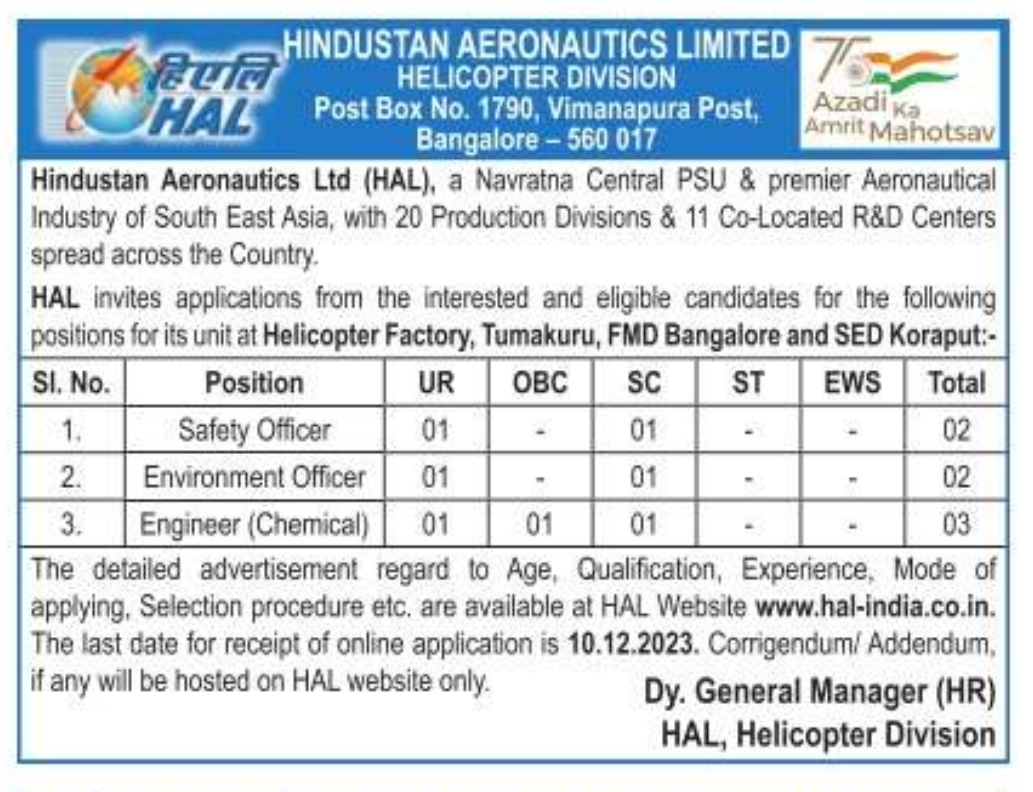 HAL Safety Officer Recruitment 2023