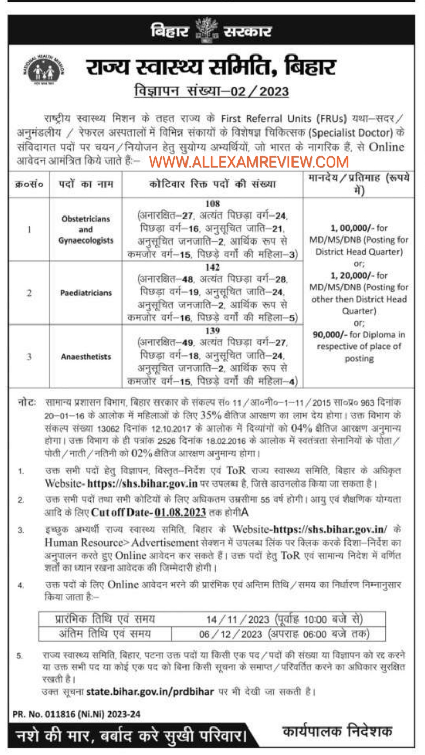State Health Society Bihar Recruitment 2023