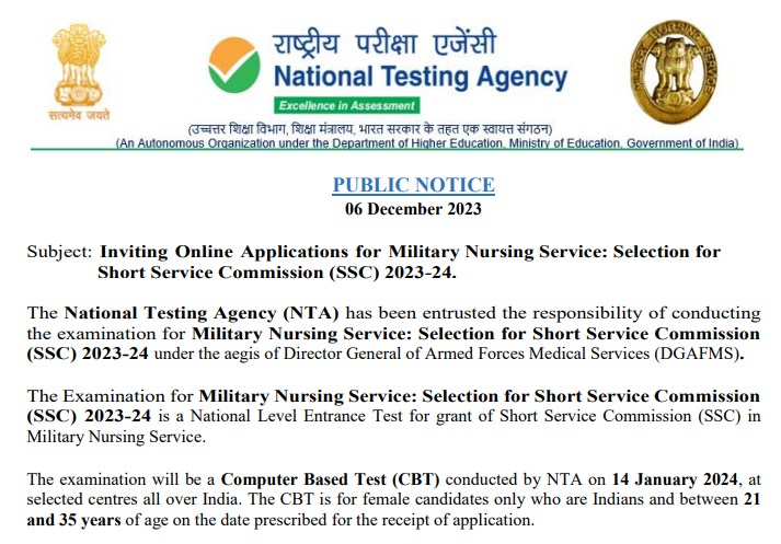 Army Military Nursing Service Recruitment 2023