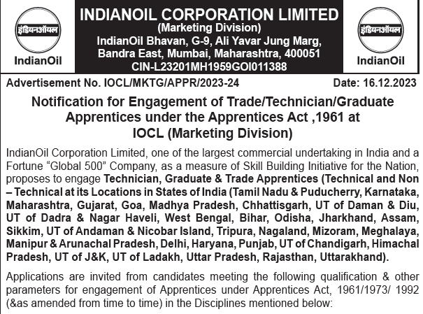 IOCL Trade Apprentice Recruitment 2023