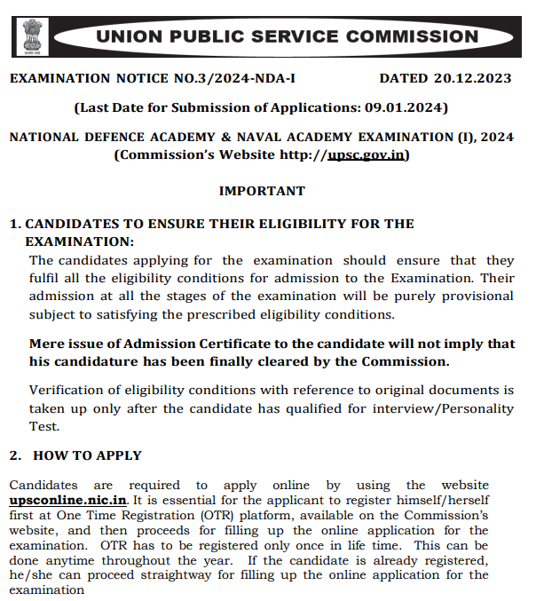 UPSC NDA Recruitment 2024