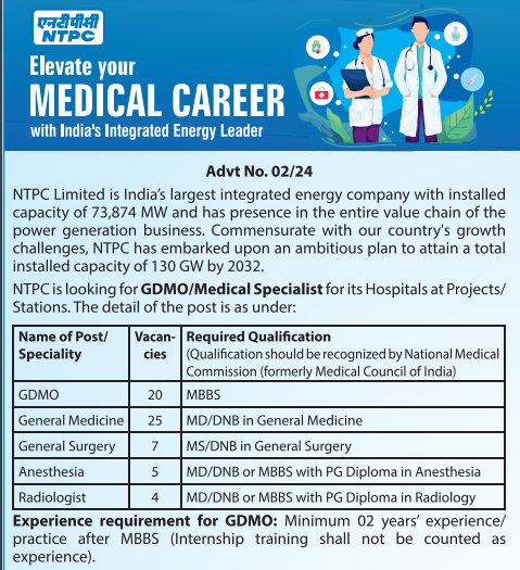 NTPC Medical Specialist Recruitment 2024