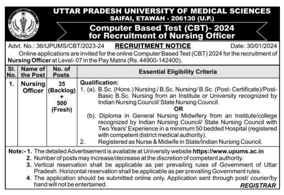 UPNRHM Nursing Officer Recruitment 2024