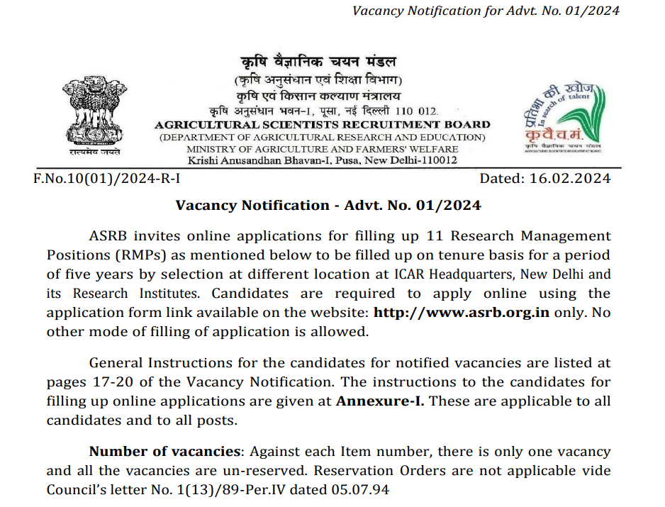 ASRB Research Management Recruitment 2024