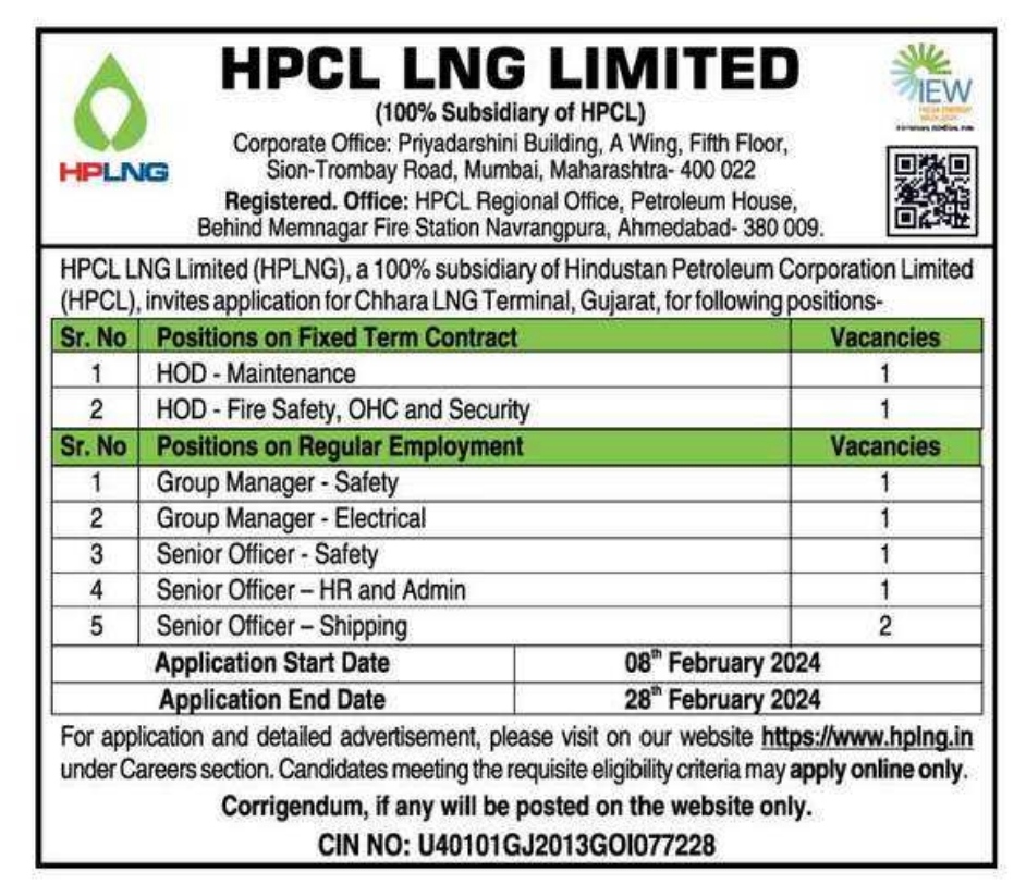 HPCL LNG Recruitment 2024