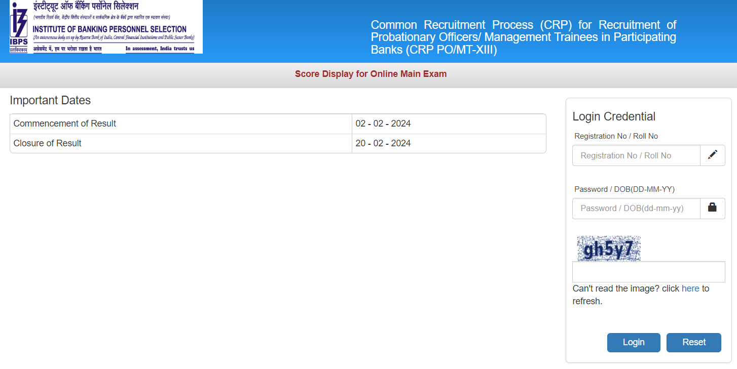 IBPS PO Mains Score Card 2023 Out