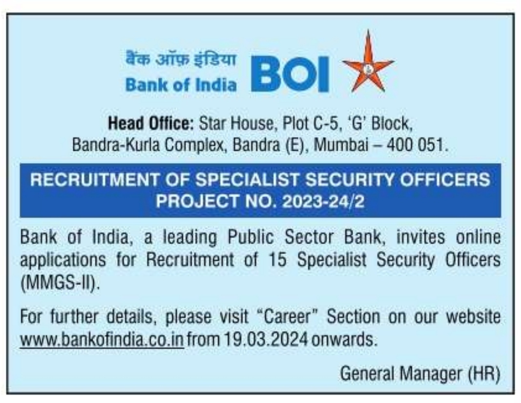 Bank Of India Recruitment 2024
