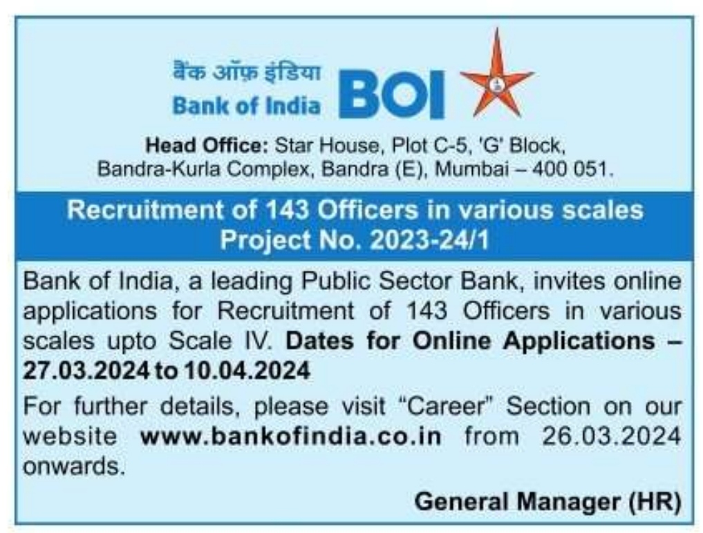 Bank of India (BOI) Recruitment Officers 2024