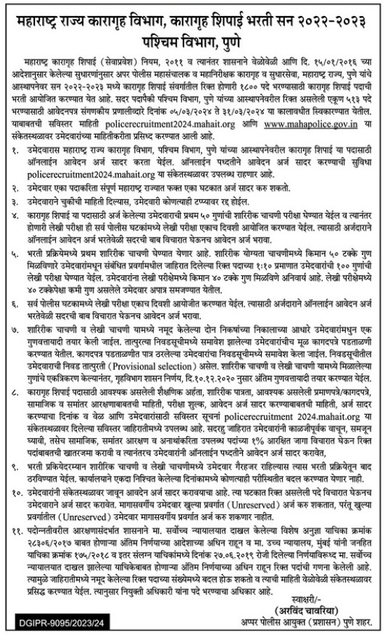 Maharashtra Prison Recruitment 2024