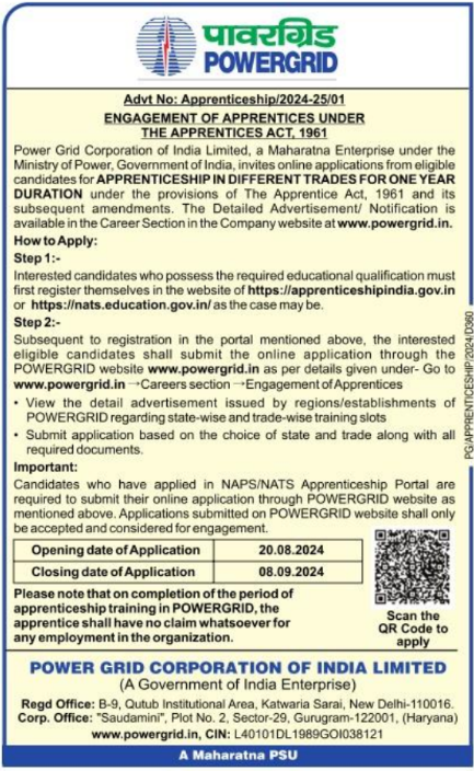 PGCIL Apprentice Recruitment 2024