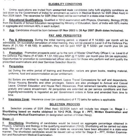 Indian Navy SSR Medical Asst Recruitment 2024