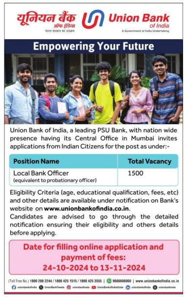 Union Bank of India LBO Recruitment 2024