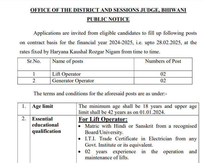 Bhiwani Court Recruitment 2025