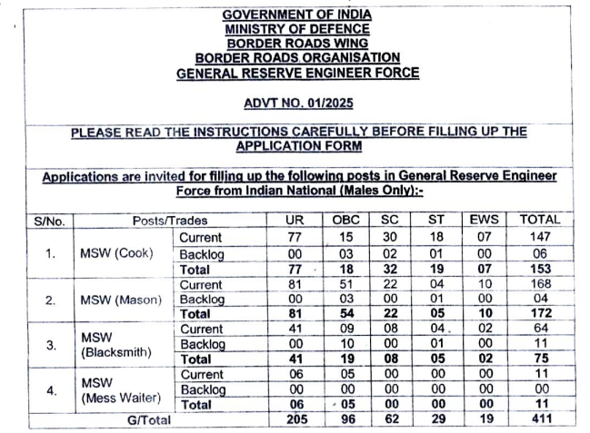 BRO MSW Recruitment 2025