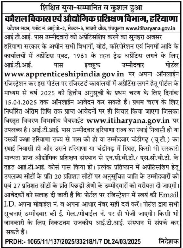 Haryana Apprentice Recruitment 2025