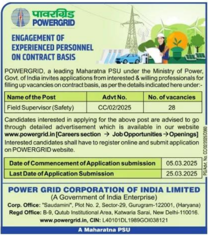 PGCIL Field Supervisor Recruitment 2025